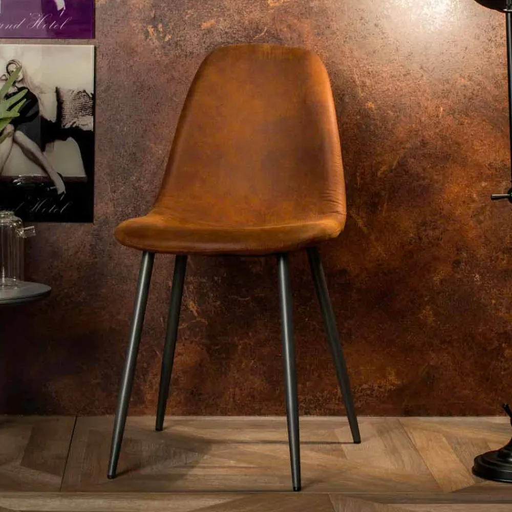 Viadurini Living Vintage Stühle-Moderner Wohnstuhl aus braunem Vintage-Kunstleder 4 Stück Elice