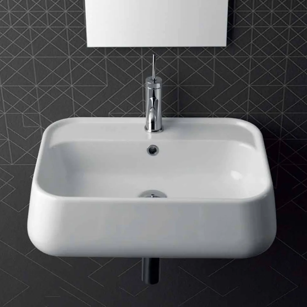 Viadurini Bathroom Keramikwaschbecken-Modernes Aufsatz- oder Wandwaschbecken aus farbiger Keramik Oliena