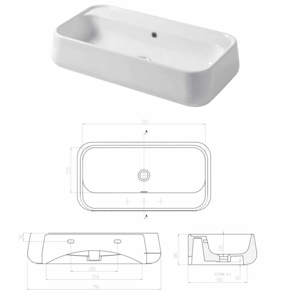 Viadurini Bathroom Keramikwaschbecken-Modernes Aufsatz- oder Wandwaschbecken aus farbiger Keramik Oliena