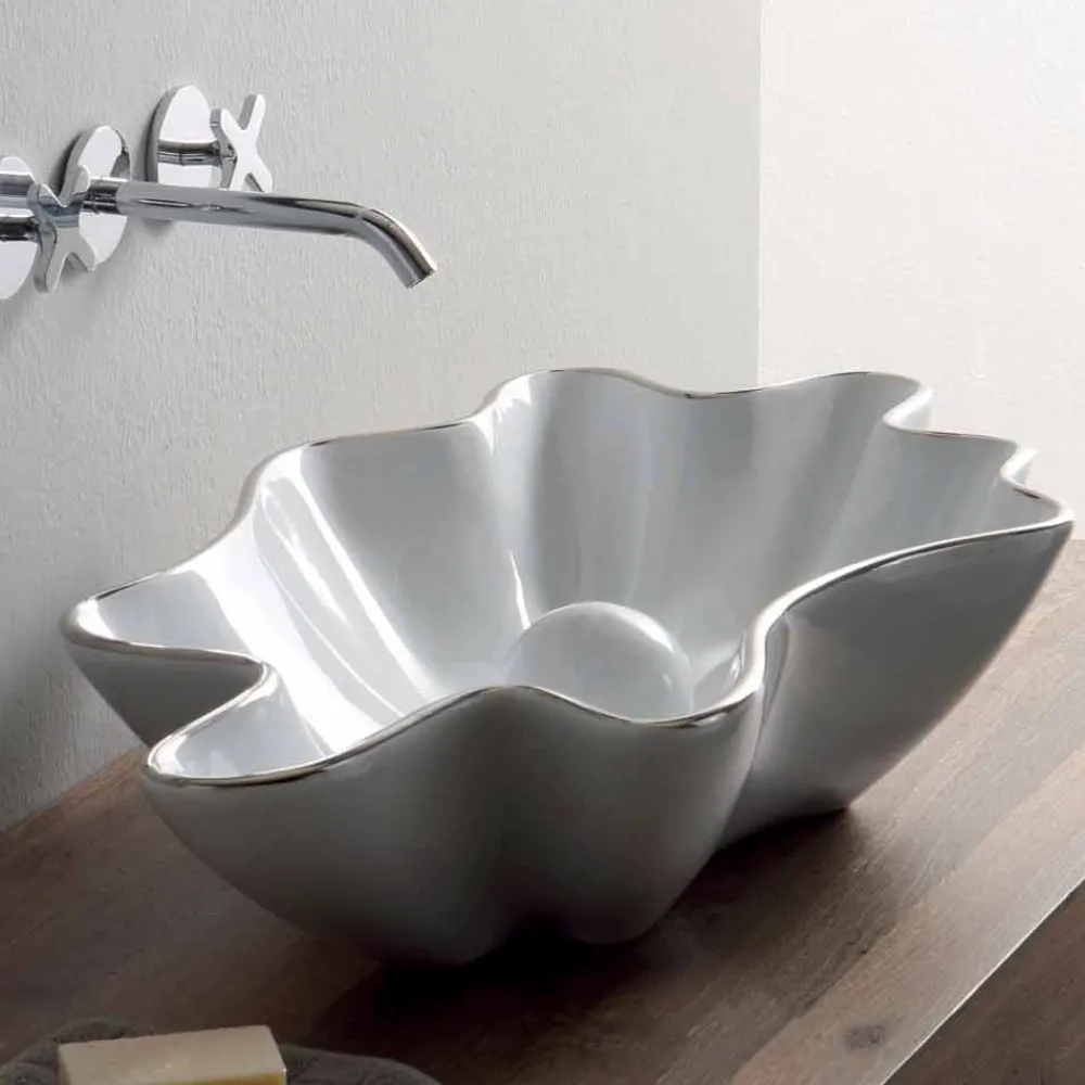 Viadurini Bathroom Keramikwaschbecken-Modernes Aufsatzwaschbecken aus weißer Keramik made in Italy Rayan