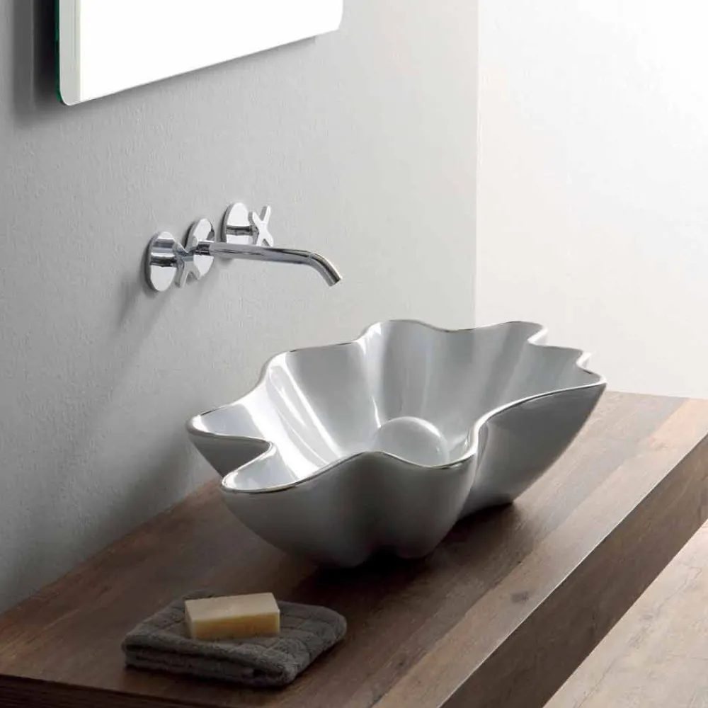 Viadurini Bathroom Keramikwaschbecken-Modernes Aufsatzwaschbecken aus weißer Keramik made in Italy Rayan