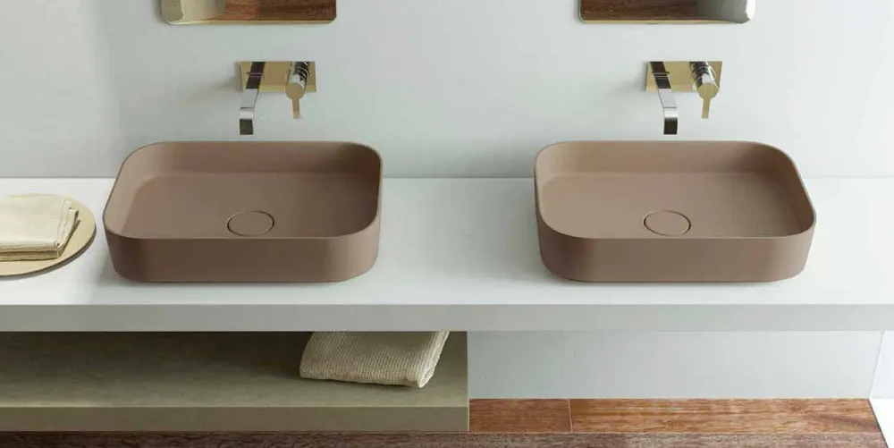 Viadurini Bathroom Design Waschbecken Aus Solid Surface-Modernes Aufsatzwaschbecken farbiggestallbar made in Italy, Formicola