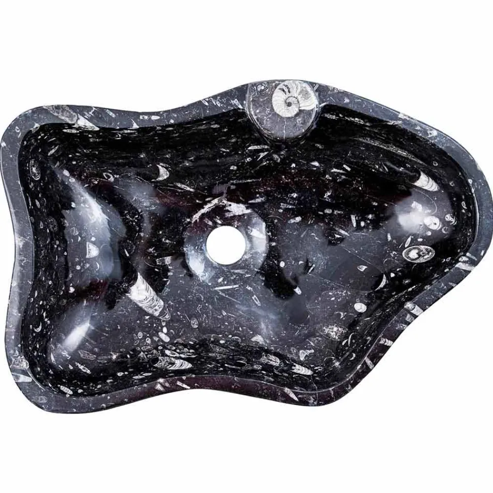 Viadurini Bathroom Steinwaschbecken-Modernes Aufsatzwaschbecken aus Marmor mit Fossilien - Burgeo