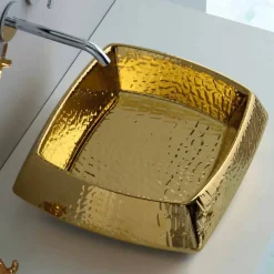 Viadurini Bathroom Farbige Waschbecken-Modernes Aufsatzwaschbecken aus goldener Keramik, hergestellt in Italien Simon