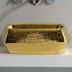 Viadurini Bathroom Farbige Waschbecken-Modernes Aufsatzwaschbecken aus goldener Keramik, hergestellt in Italien Simon