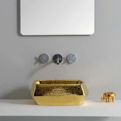 Viadurini Bathroom Farbige Waschbecken-Modernes Aufsatzwaschbecken aus goldener Keramik, hergestellt in Italien Simon