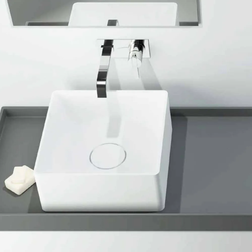 Viadurini Bathroom Design Waschbecken Aus Solid Surface-Modernes Aufsatzwaschbecken in einer Quadratischeform in Italien hergestellen, Forino