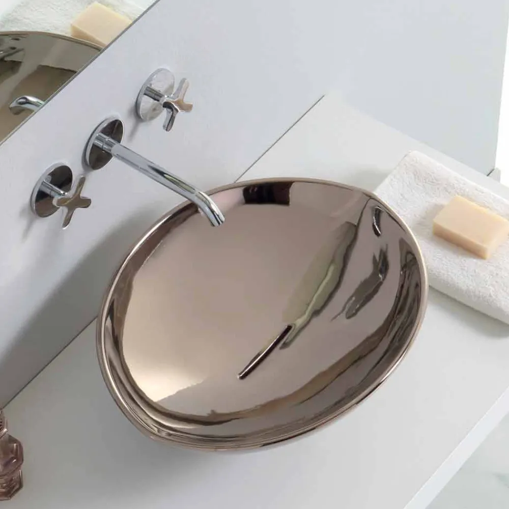 Viadurini Bathroom Farbige Waschbecken-Modernes Aufsatzwaschbecken aus Keramik in Italien