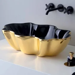 Viadurini Bathroom Farbige Waschbecken-Modernes Aufsatzwaschbecken aus Gold und schwarzer Keramik aus italienischem Cubo