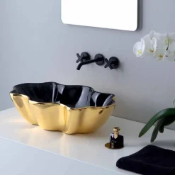 Viadurini Bathroom Farbige Waschbecken-Modernes Aufsatzwaschbecken aus Gold und schwarzer Keramik aus italienischem Cubo