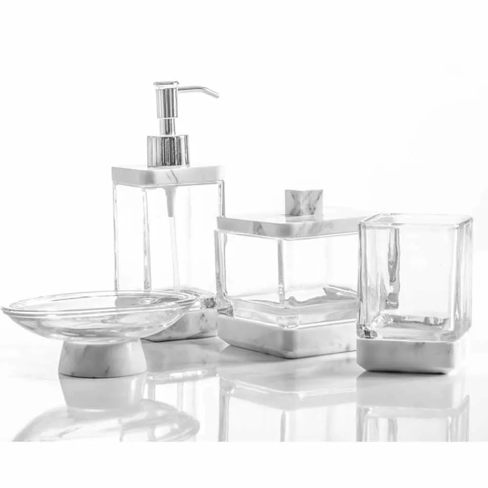 Viadurini Badzubehör-Modernes Badezimmerzubehör aus Calacatta-Marmor und Carona-Glas