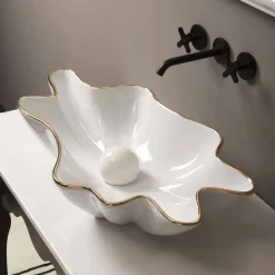 Viadurini Bathroom Keramikwaschbecken-Modernes Design Aufsatzwaschbecken Keramik, weiß golfarben,Italy Rayan