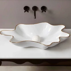 Viadurini Bathroom Keramikwaschbecken-Modernes Design Aufsatzwaschbecken Keramik, weiß golfarben,Italy Rayan