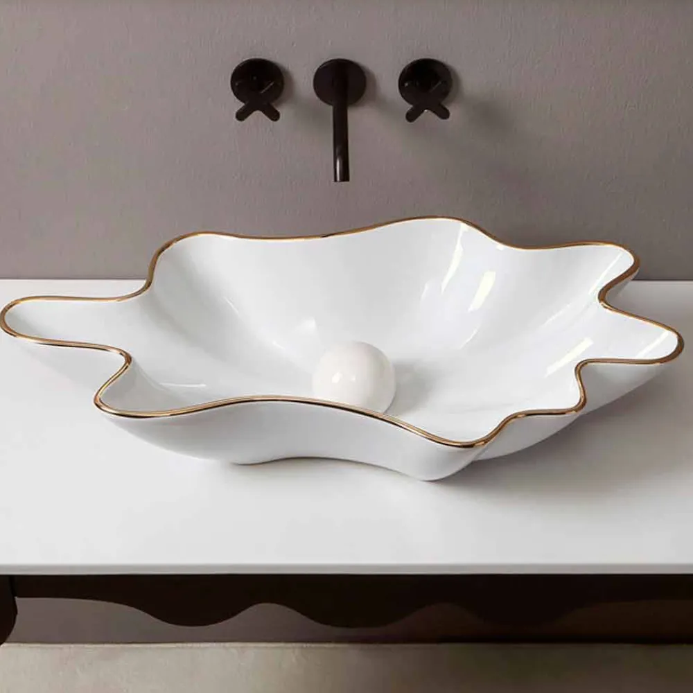 Viadurini Bathroom Keramikwaschbecken-Modernes Design Aufsatzwaschbecken Keramik, weiß golfarben,Italy Rayan