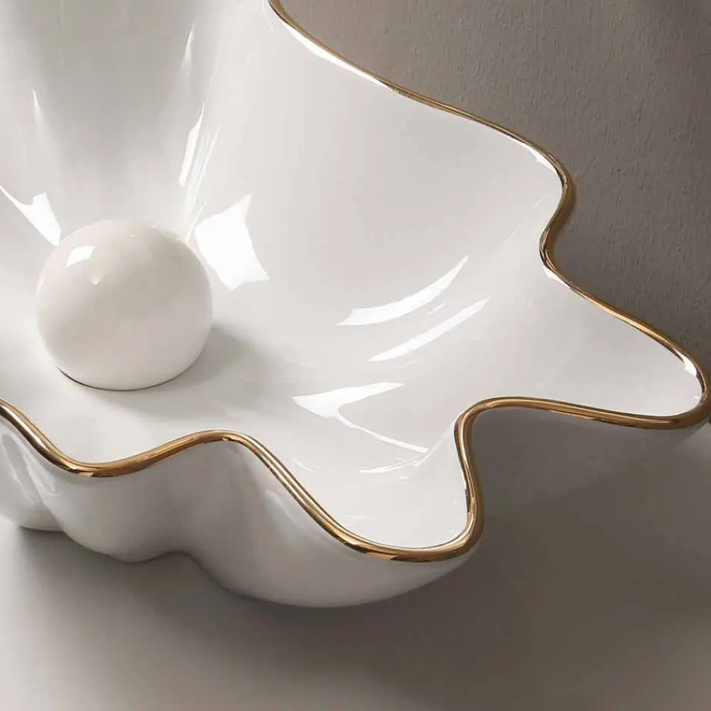 Viadurini Bathroom Keramikwaschbecken-Modernes Design Aufsatzwaschbecken Keramik, weiß golfarben,Italy Rayan