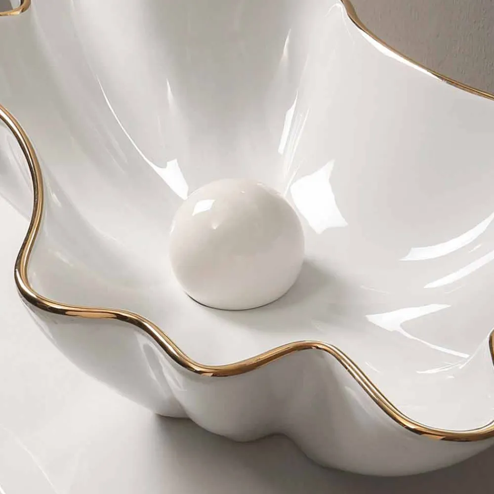 Viadurini Bathroom Keramikwaschbecken-Modernes Design Aufsatzwaschbecken Keramik, weiß golfarben,Italy Rayan