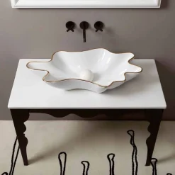 Viadurini Bathroom Keramikwaschbecken-Modernes Design Aufsatzwaschbecken Keramik, weiß golfarben,Italy Rayan