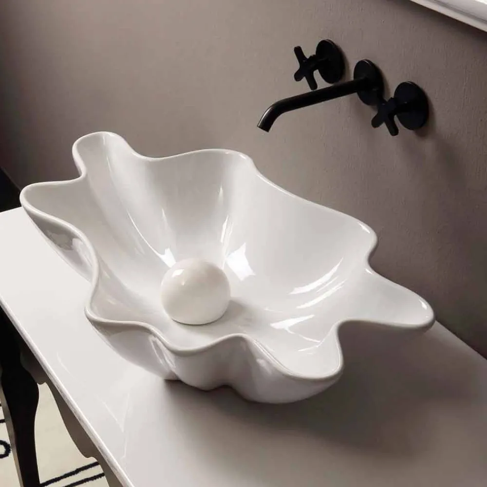 Viadurini Bathroom Keramikwaschbecken-Modernes Design Aufsatzwaschbecken, weiße Keramik made in Italy Rayan