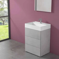 Viadurini Bathroom Badmöbel Hängend-Modernes Design Boden Badezimmerschrank aus Laminat mit Harz Waschbecken - Pompei