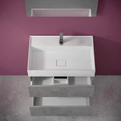 Viadurini Bathroom Badmöbel Hängend-Modernes Design Boden Badezimmerschrank aus Laminat mit Harz Waschbecken - Pompei