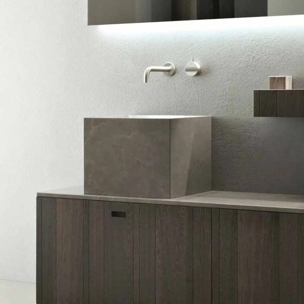 Viadurini Bathroom Steinwaschbecken-Modernes Design Counter Top Square Steinwaschbecken - Farartlav1
