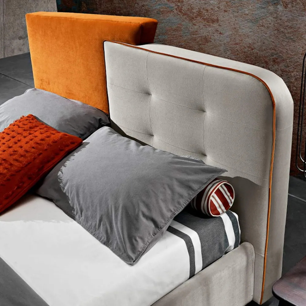 Viadurini Night Design Polsterbetten-Modernes Design Doppelbett in Grau und Orange Samt - Plorifon