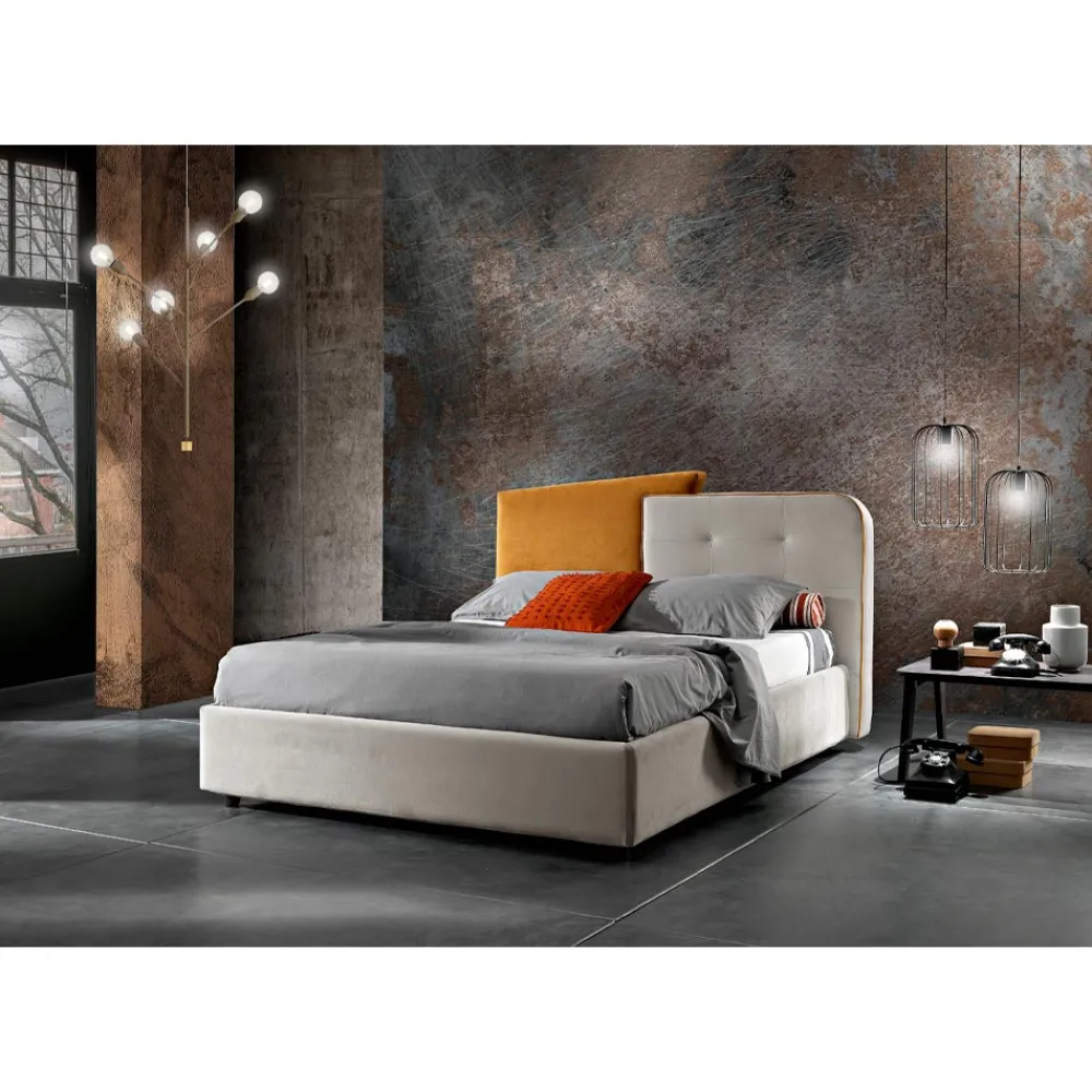 Viadurini Night Design Polsterbetten-Modernes Design Doppelbett in Grau und Orange Samt - Plorifon