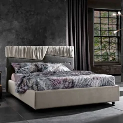 Viadurini Night Design Polsterbetten-Modernes Design Doppelbett mit gefaltetem oder gestepptem Kopfteil - Alano