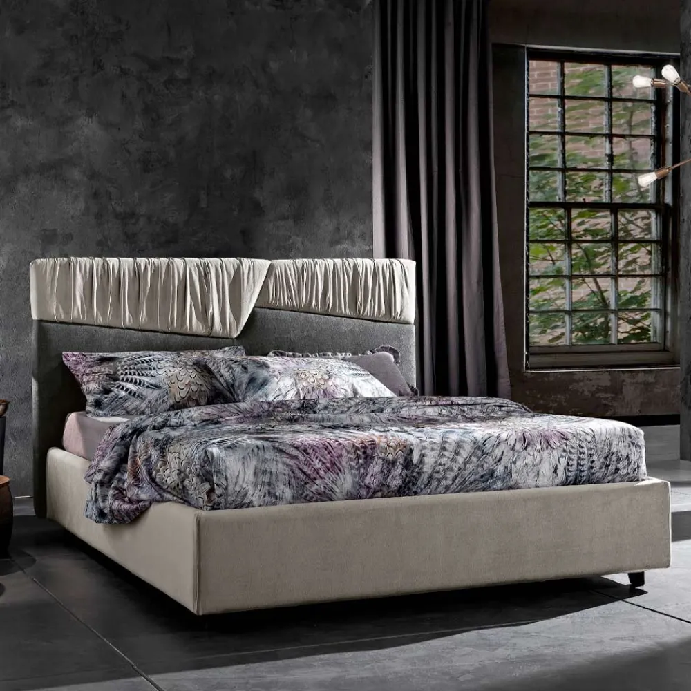 Viadurini Night Design Polsterbetten-Modernes Design Doppelbett mit gefaltetem oder gestepptem Kopfteil - Alano
