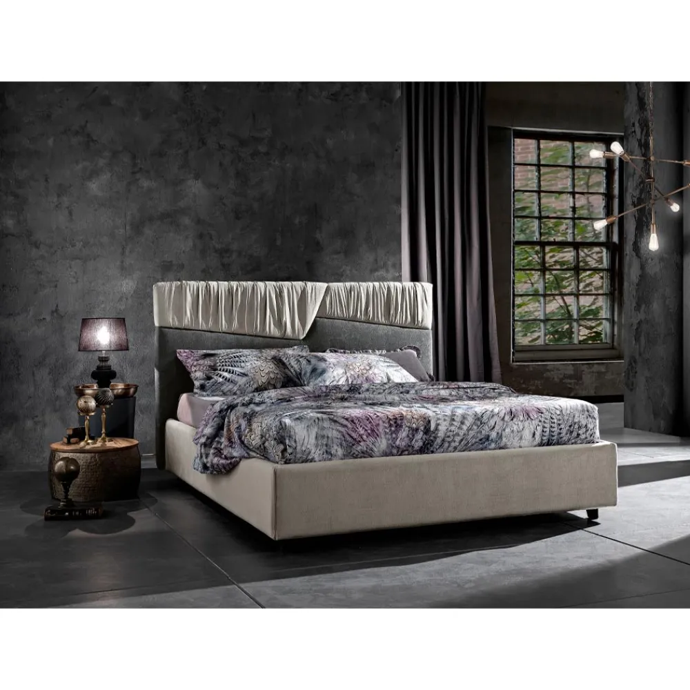 Viadurini Night Design Polsterbetten-Modernes Design Doppelbett mit gefaltetem oder gestepptem Kopfteil - Alano