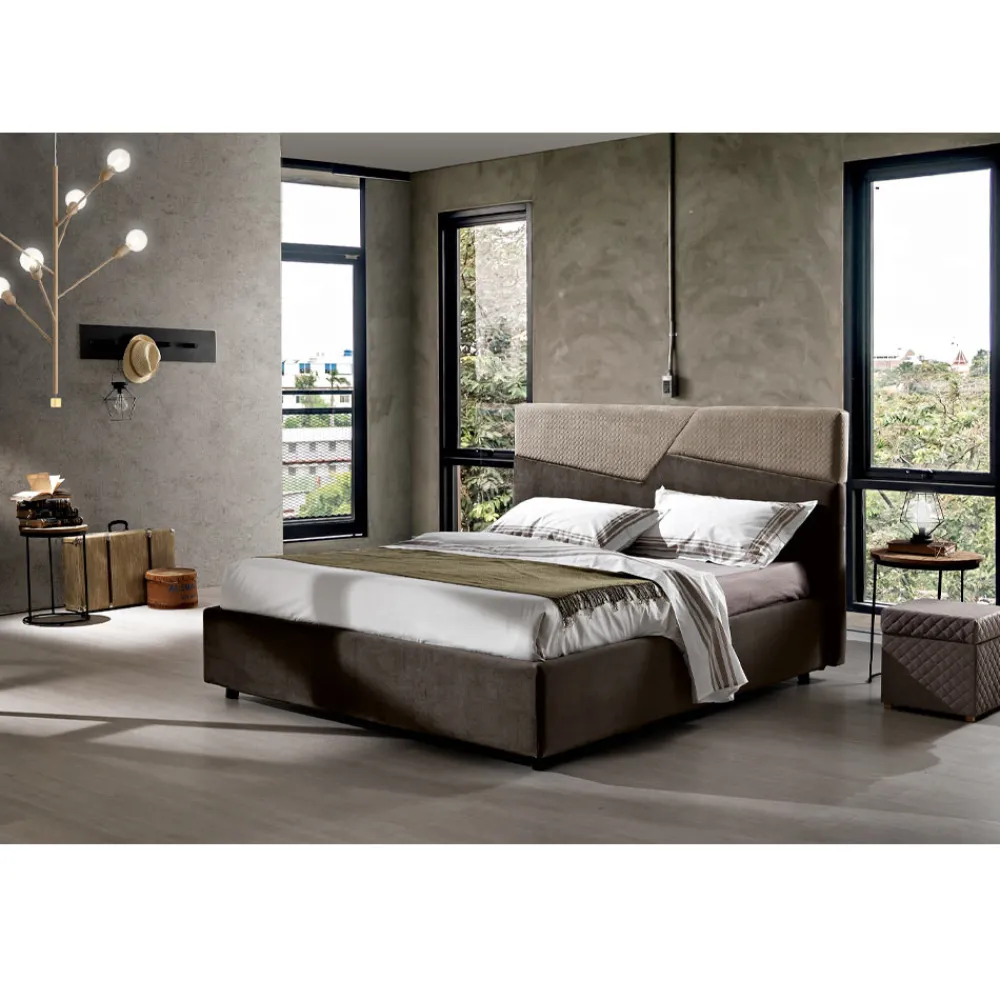 Viadurini Night Design Polsterbetten-Modernes Design Doppelbett mit gefaltetem oder gestepptem Kopfteil - Alano