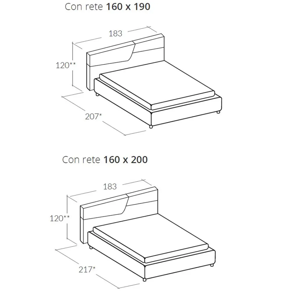 Viadurini Night Design Polsterbetten-Modernes Design Doppelbett mit gefaltetem oder gestepptem Kopfteil - Alano
