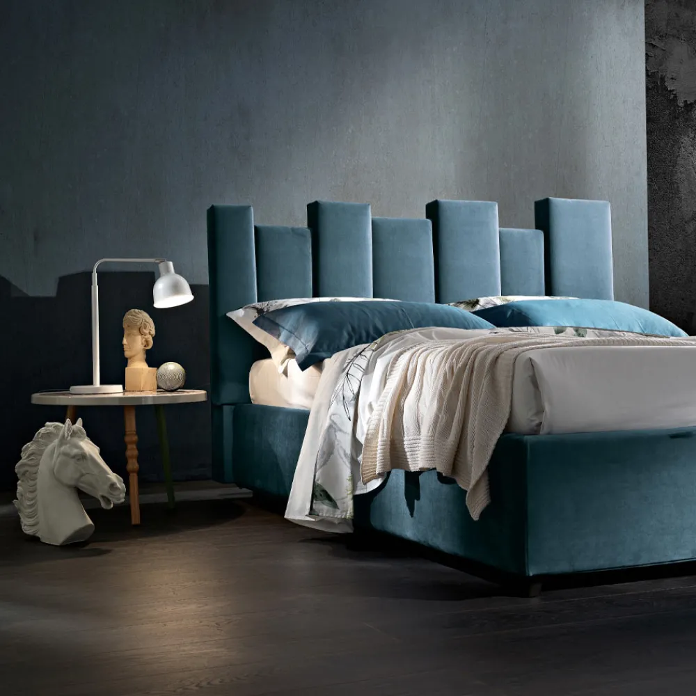 Viadurini Night Design Polsterbetten-Modernes Design Doppelbett gepolstert blau oder grau Hochwertige - Kenzo