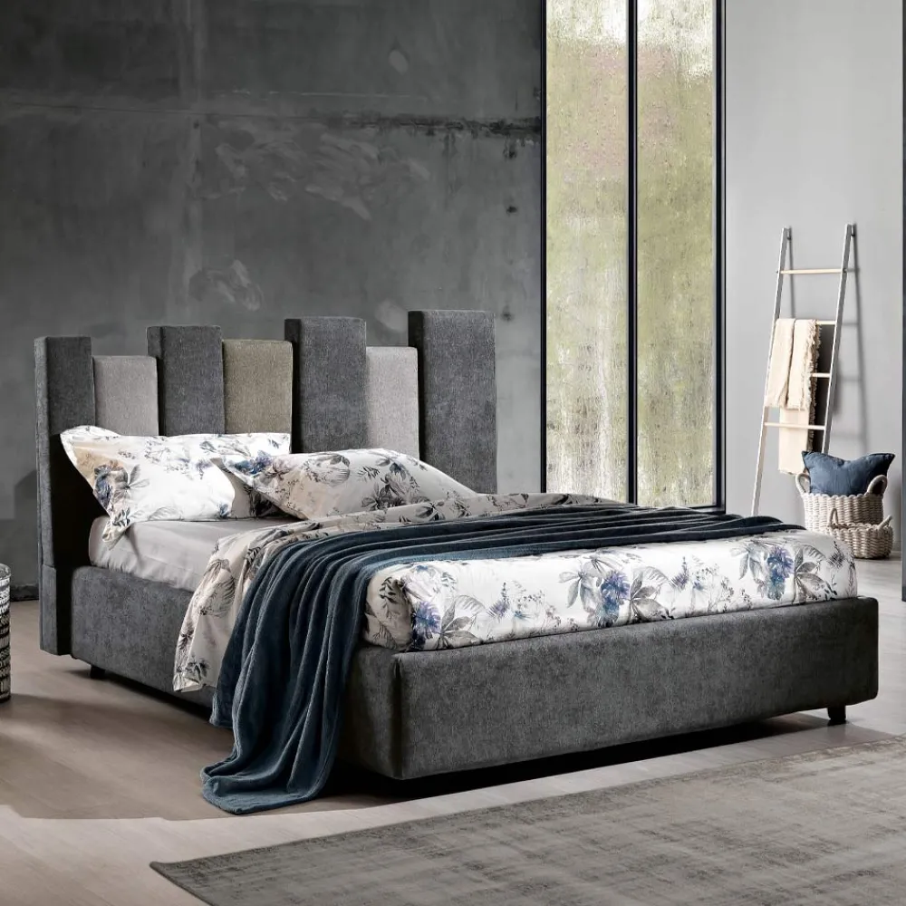 Viadurini Night Design Polsterbetten-Modernes Design Doppelbett gepolstert blau oder grau Hochwertige - Kenzo