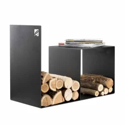 Viadurini Fire Design Kaminholzständer Aus Eisen Und Stahl-Modernes Design Holzhalter mit Innentisch aus schwarzem Stahl - Cecia