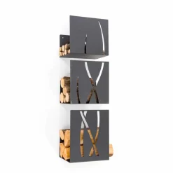 Viadurini Fire Design Kaminholzständer Aus Eisen Und Stahl-Modernes Design Wand Brennholzhalter aus schwarzem Stahl 3 Stück - Garigliano