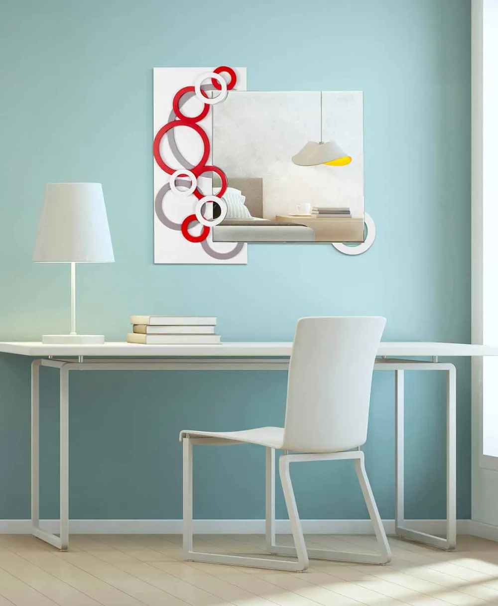 Viadurini Decor Wandspiegel-Modernes Design Wandspiegel Weiß Rot Grau in Holz - Illusion