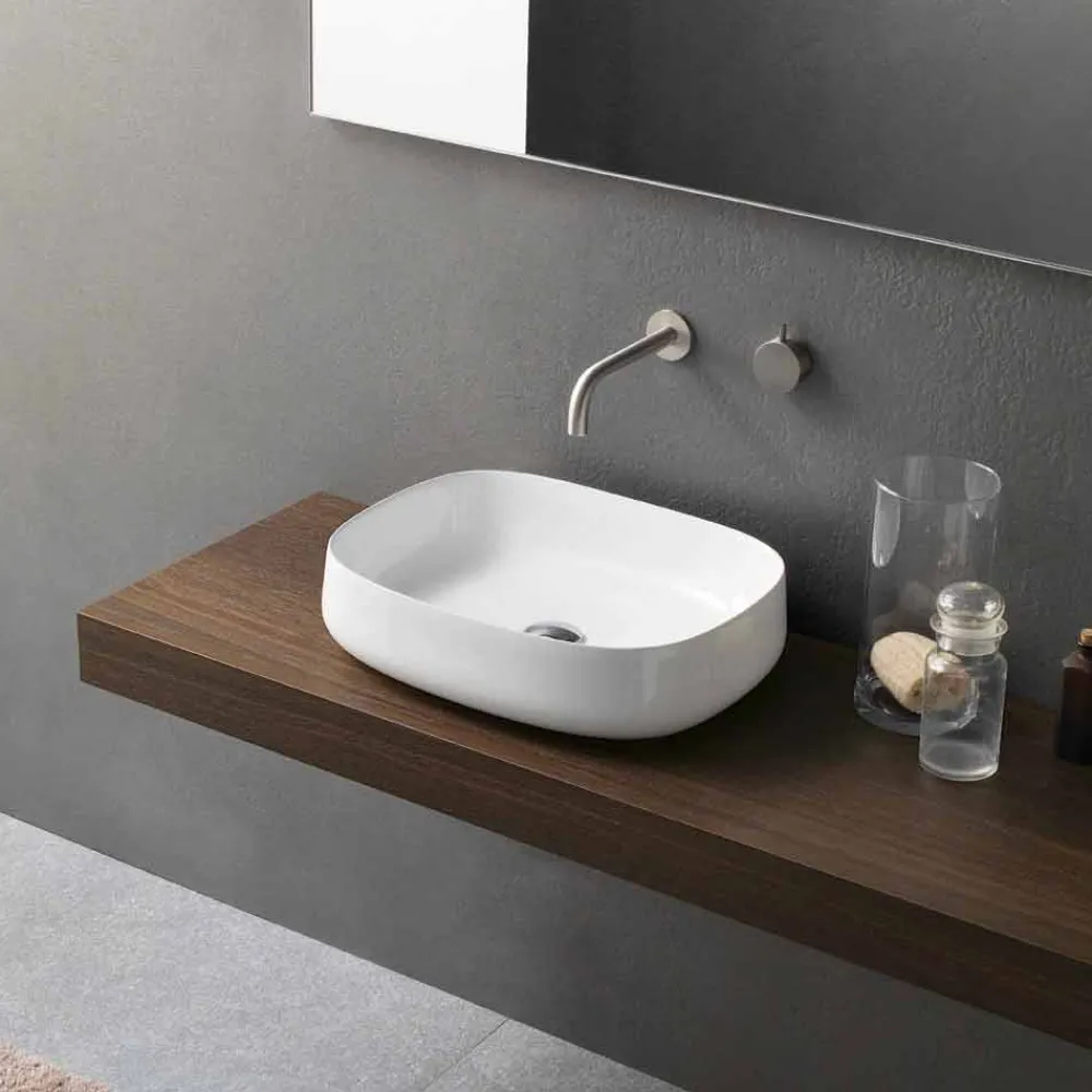 Viadurini Bathroom Keramikwaschbecken-Modernes Design White Countertop Keramik Waschbecken Made in Italy - Tune2