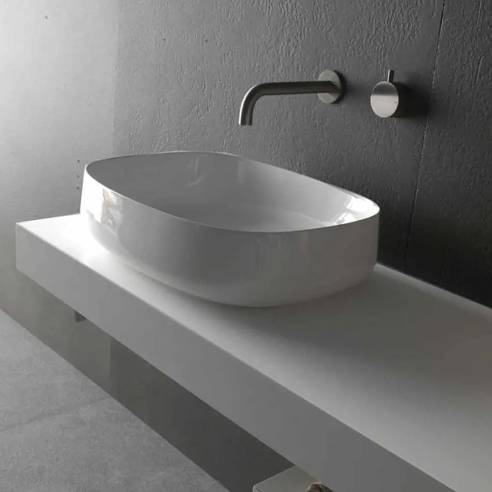 Viadurini Bathroom Keramikwaschbecken-Modernes Design White Countertop Keramik Waschbecken Made in Italy - Tune2
