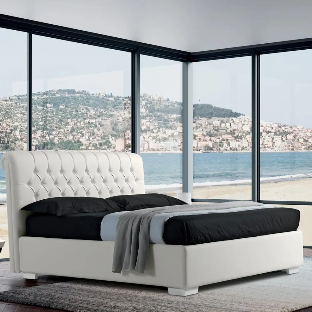 Viadurini Night Design Maßgeschneiderte Möbel|Polsterbetten-Modernes Doppelbett aus Kunstleder mit Contentiore - Ozzano