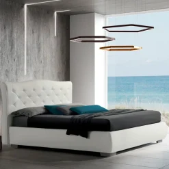 Viadurini Night Design Maßgeschneiderte Möbel|Polsterbetten-Modernes Doppelbett mit Kasten und gestepptem Kopfteil – London