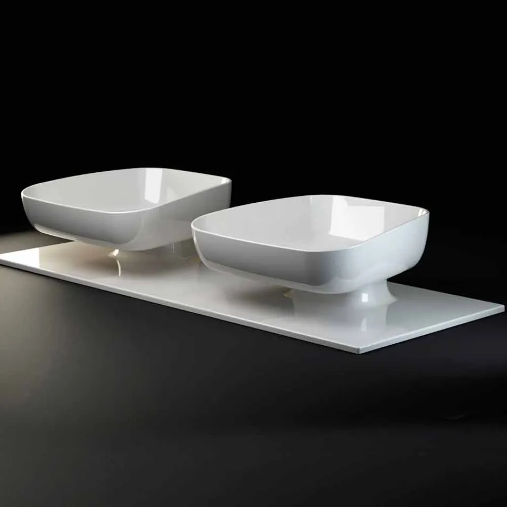 Viadurini Bathroom Keramikwaschbecken-Modernes Doppelwaschbecken aus italienischer Keramik, Reale