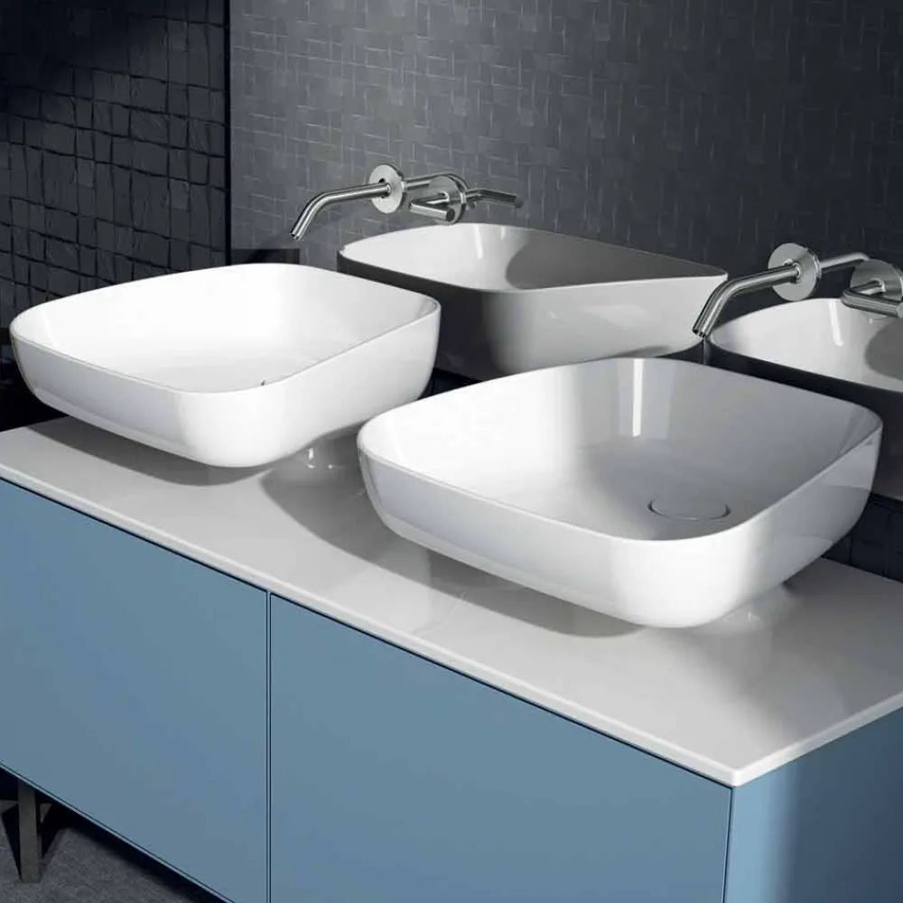 Viadurini Bathroom Keramikwaschbecken-Modernes Doppelwaschbecken aus italienischer Keramik, Reale