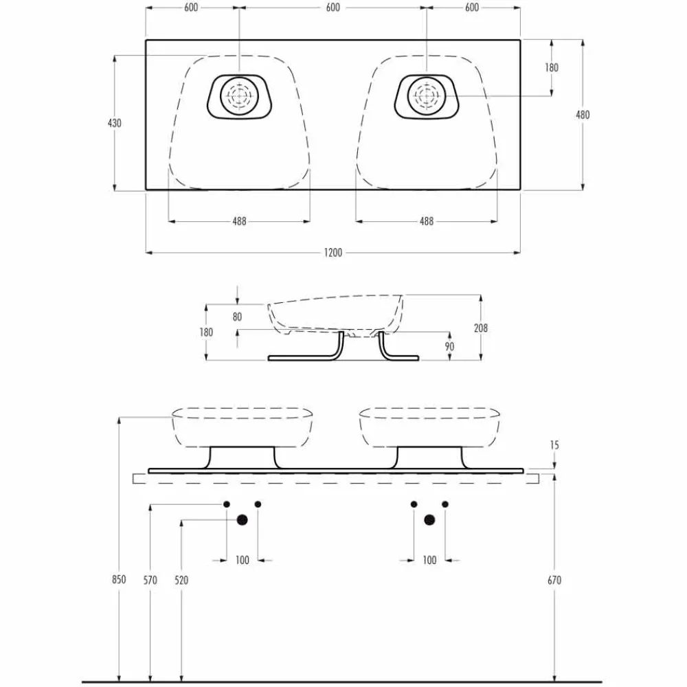 Viadurini Bathroom Keramikwaschbecken-Modernes Doppelwaschbecken aus italienischer Keramik, Reale