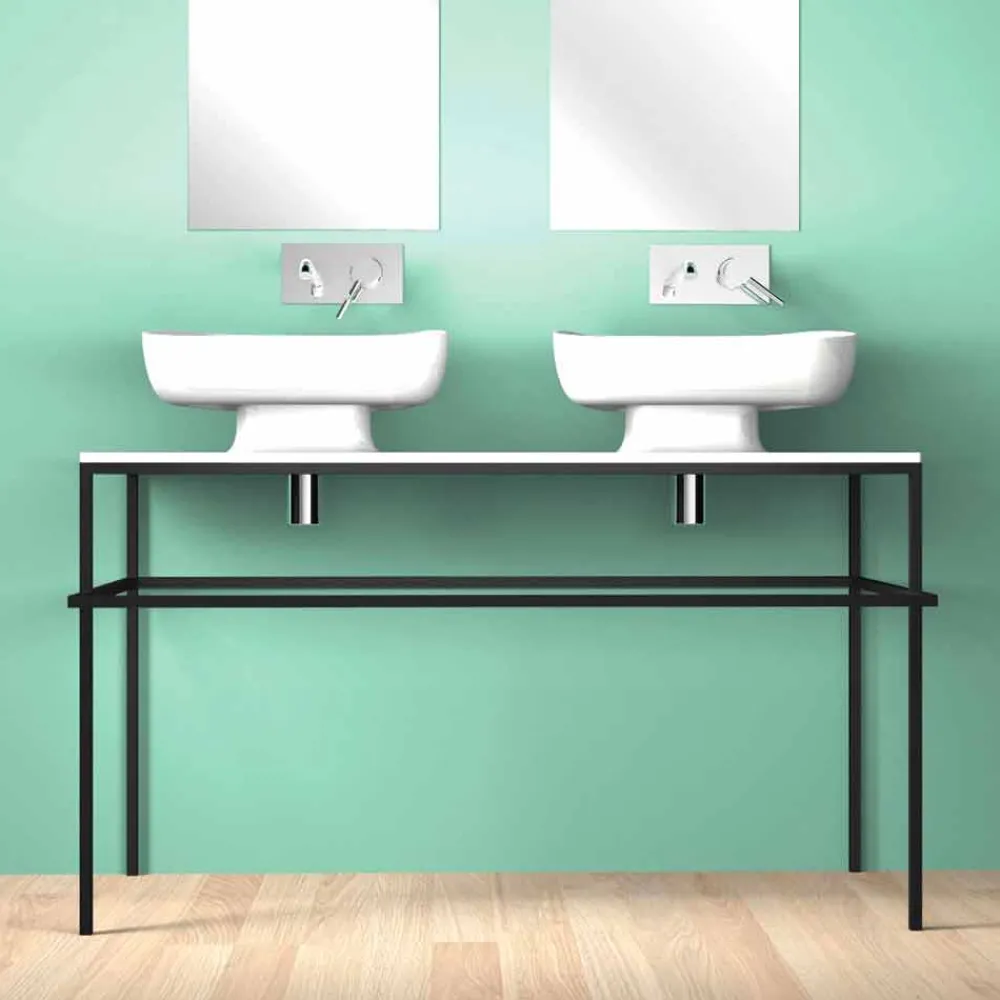 Viadurini Bathroom Keramikwaschbecken-Modernes Doppelwaschbecken aus italienischer Keramik, Reale