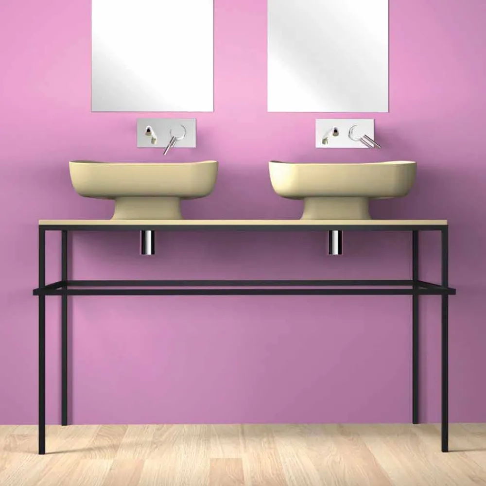Viadurini Bathroom Keramikwaschbecken-Modernes Doppelwaschbecken aus italienischer Keramik, Reale