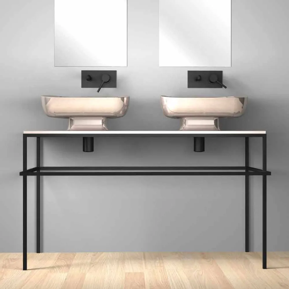 Viadurini Bathroom Keramikwaschbecken-Modernes Doppelwaschbecken aus italienischer Keramik, Reale