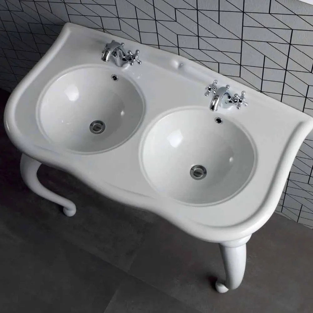 Viadurini Bathroom Keramikwaschbecken-Modernes Doppelwaschbecken oder Wandwaschbecken aus Keramik Avise