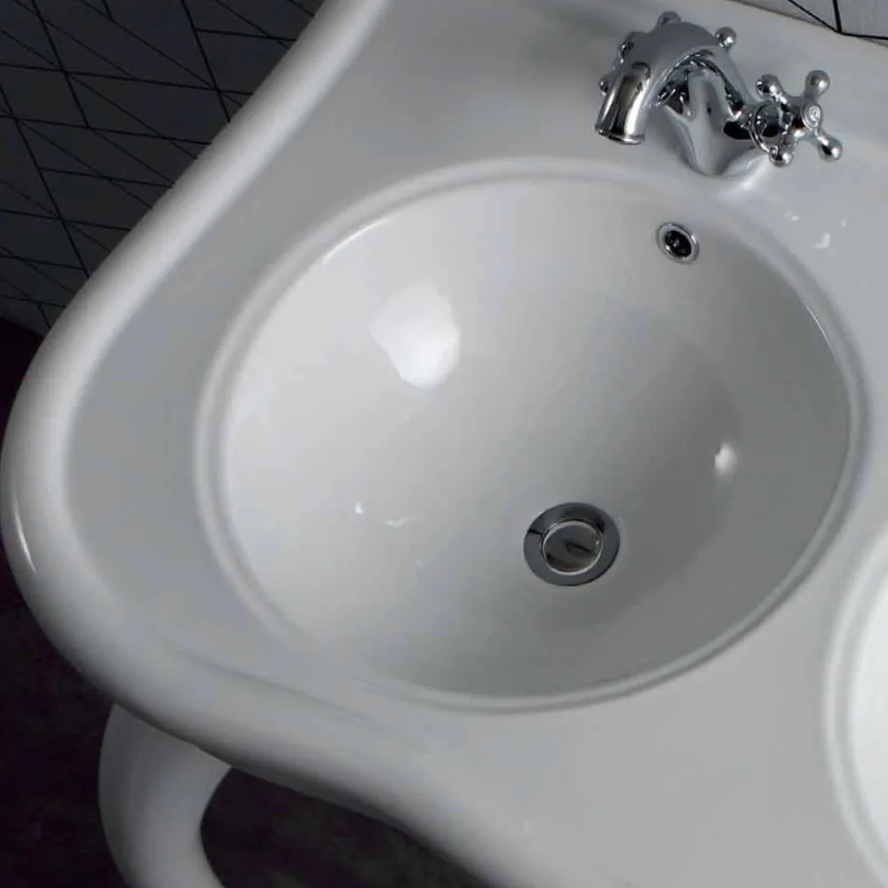 Viadurini Bathroom Keramikwaschbecken-Modernes Doppelwaschbecken oder Wandwaschbecken aus Keramik Avise