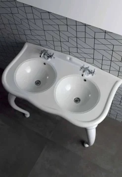 Viadurini Bathroom Keramikwaschbecken-Modernes Doppelwaschbecken oder Wandwaschbecken aus Keramik Avise